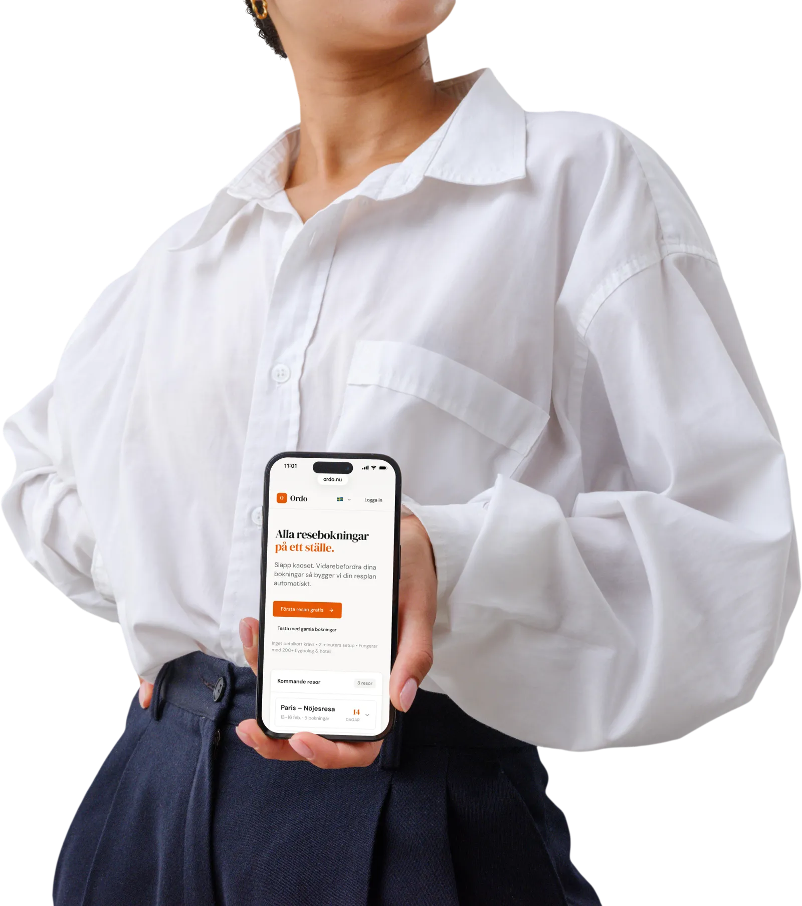Ordo reseapp visas på en iPhone – organisera bokningar automatiskt med AI